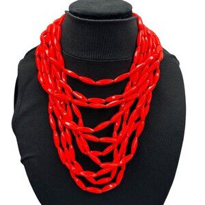 Farah Lister London Vintage Layered Necklace Coral Color Beaded Statement Heavy